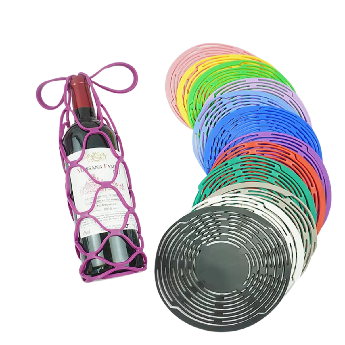 Washable Silicone Wine Bottle Storage Bag Reusable Water Bottle Tote Bags Cup Mat Wine Bottle Mesh Basket for Picnic Organizer