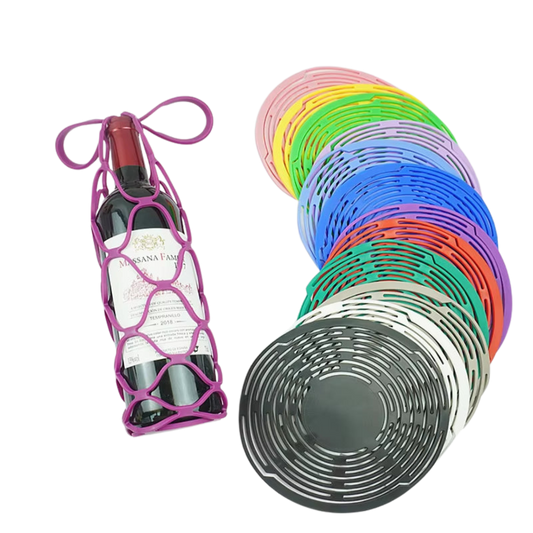Washable Silicone Wine Bottle Storage Bag Reusable Water Bottle Tote Bags Cup Mat Wine Bottle Mesh Basket for Picnic Organizer